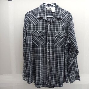 Express Rider Pearl Snap Shirt Mens Size Large Long Sleeve Black Western Plaid